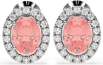 The Diamond Store Georgina Pink Lab Diamond 2.45ct Oval Halo Earrings in 18K White Gold - Elara Collection
