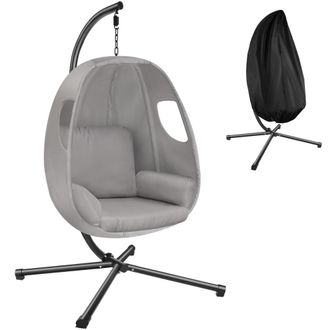 TecTake Silla colgante con soporte y coj&iacute;n 160kg, gris claro