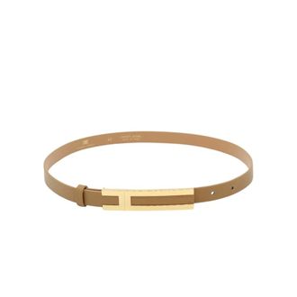 Elisabetta Franchi Accessoires, Dames, Bruin, M, Leer, Logo Buckle Belt