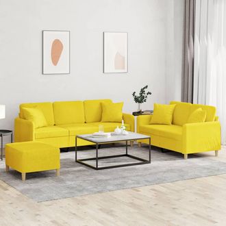 vidaXL Juego De Sof&aacute;s Con Cojines 3 Piezas Tela Amarillo Claro Vidaxl