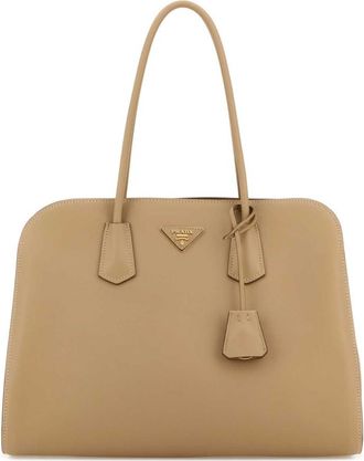 Prada Beige Logo Large Shoulder Bag