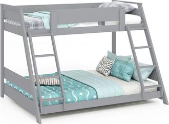 Costway Single Over Double Bunk Bed 2-in-1 Convertible Wood Bed Frame-Grey