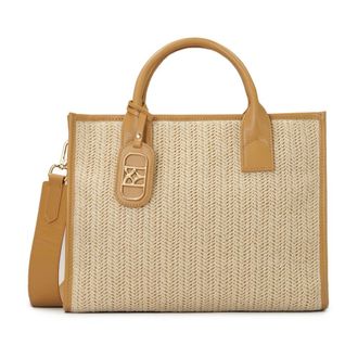 Kazar Gevlochten beige handtas met leerelementen - Dames - Handtassen - Beige - ONE Size - Leer - Tassen