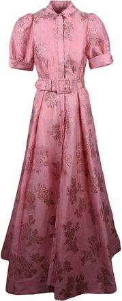 Rebecca Vallance Shirt Dress With Textured Floral Jacquard And Puff Sleeves