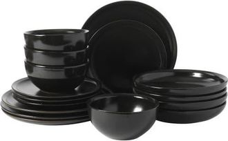 Gibson Home Beckett 16-Piece Matte Reactive Glaze Stoneware Dinnerware Set in Black at Nordstrom