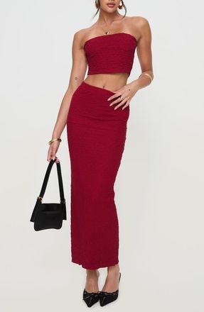 Princess Polly Martha Strapless Top & Maxi Skirt Set in Burgundy at Nordstrom, Size 0