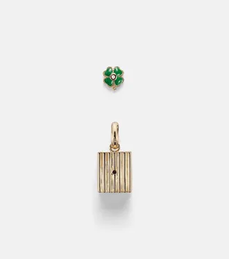 Yvonne L&eacute;on Trefle and Le Cubo 9kt gold and enamel single earring and pendant set with diamonds