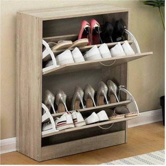 Trade Shop Trade Shop - Scarpiera 2 Ante Ripiani Doppia Profondita In Melamina 63x24x81cm Colore Beige