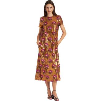 La DoubleJ Super Swing Dress Textured Sequins Rust at Nordstrom, Size Xx-Small