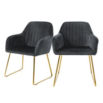 ML Design Ml-design - Juego De 2x Sillas De Comedor Color Gris Asiento Ergon&oacute;mico Acolchado Tapizado De Terciopelo, Patas De Metal Dorado Sill&oacute;n De Dise&ntilde;o Moder
