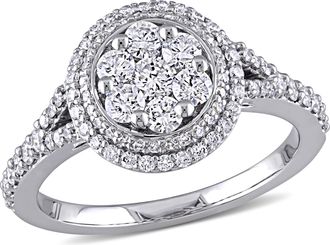 Mimi & Max 1ct TW Diamond Cluster Vintage Halo Engagement Ring 14k White Gold