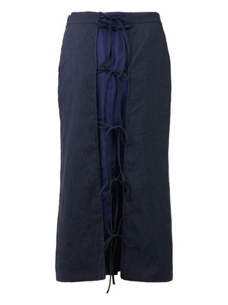 pushBUTTON Rok met krijtstreep en gestrikt detail - Blauw