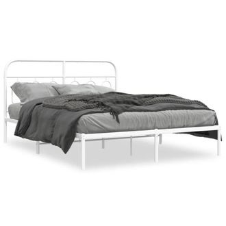 Berkfield Home Metal Bed Frame without Mattress with Headboard White 140x200cm | Size: 140x200 cm