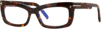 Tom Ford Eyeglasses Rectangle Full Rim, Shiny Black Frame And Clear Blue Light Block Lenses Lens Ft5966-B001