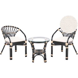 Beliani Set bistrot in rattan composto da 2 sedie con cuscini e tavolo fatto a mano nero Pecorini