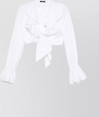 Balmain cotton v-neck long-sleeve blouse