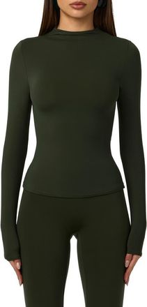 Naked Wardrobe Mock Neck Top in Noir Green at Nordstrom, Size X-Large