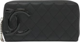 Chanel Pre-owned Cambon Line Zip Wallet Black Pink - Dames - Vintage Accessoires - Zwart - ONE Size - Leer - Vintage