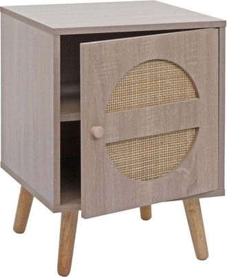 Hhg Hhg - Nunca Usado] Mesita De Noche 204, Mesita Auxiliar, Compartimentos De Almacenaje, Madera De Rat&aacute;n Kubu Melamina, Aspecto Roble 56x40x40cm