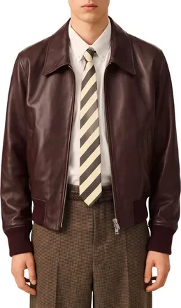 Ami Maroon Solid Leather Jacket