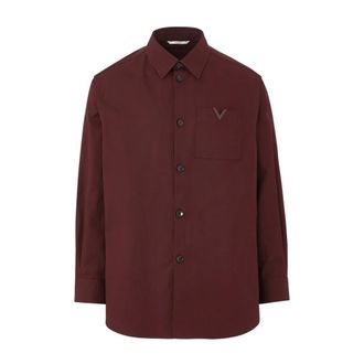 Valentino Casual Shirts, male, Red, Size: S Cotton Shirt Jacket with V Detail