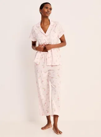Lauren Ralph Lauren Womens Soft flowers pink piping pyjama set