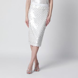 P.A.R.O.S.H. Cream sequin pencil skirt