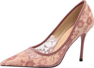 Generic Elegant Lace Hollow Design High Heel Pumps Womens Pointed Toe Shoes for Night Out and Celebrations,Purple,6.5 UK