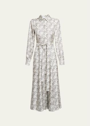 Gabriela Hearst Galway Pleated Silk Belted Midi Shirtdress