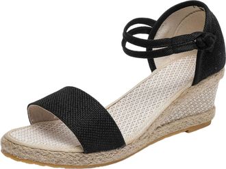 Generic Women Summer Weave Elastic Band Open Toe Sandals Breathable Non Slip Comfortable Beach Walking Footwear (Black, 4.5)