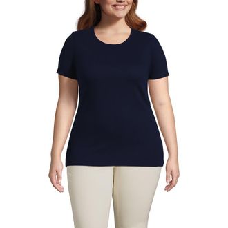 Lands End Plus Size Micro Rib T-Shirt in Deep Sea Navy at Nordstrom, Size 2X