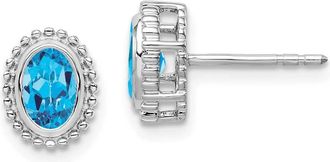 Diamond2Deal 10k White Gold Oval Blue Topaz Stud Earrings