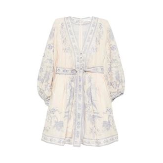 Zimmermann Short Dresses, female, Beige, Size: M Indra Plunge Mini Dress