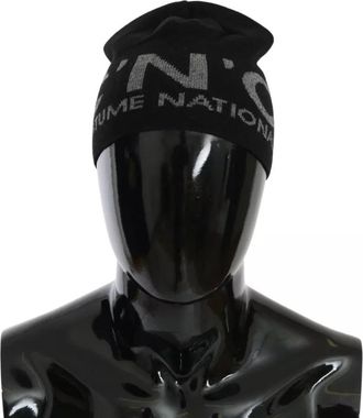 Costume National Mens Wool Blend Branded Beanie Black Acrylic