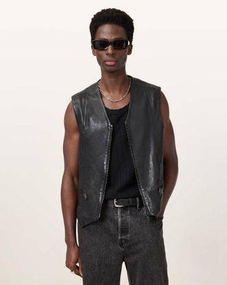 AllSaints Leather Davies Leather Waistcoat, Size: XXL