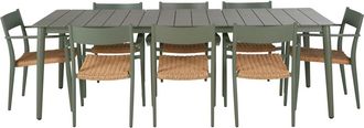Maisons du monde Conjunto de mesa y 8 sillas de jard&iacute;n de verde caqui y resina beige