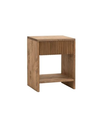 Deco Wood Mesita de noche de madera maciza con caj&oacute;n tono roble oscuro 50x40cm