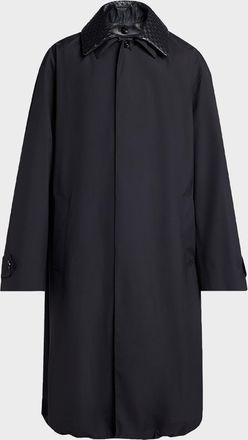 Bottega Veneta Men & apos;s Leather Intrecciato-Collar Overcoat