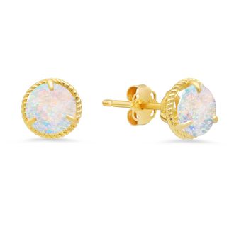 MAX + STONE 14k Yellow Gold Roped Halo Gemstone Round Stud Earrings for Women 6mm