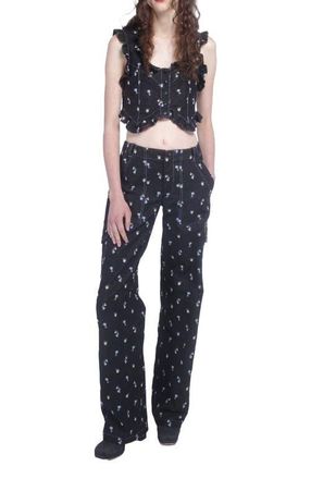 Anna Sui Denim Embroidered Roses Cargo Pant in Black Multi at Nordstrom, Size 0