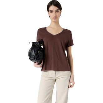 Gerard Darel Mirana Linen V-Neck T-Shirt in Brown at Nordstrom, Size X-Large