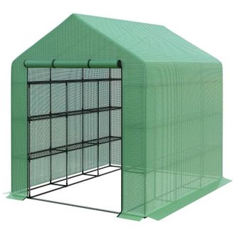 OUTSUNNY Poly Tunnel Walk-in Greenhouse Cover Shelves Garden Plant House 8ft x 6ft x 7ft | TJ Hughes