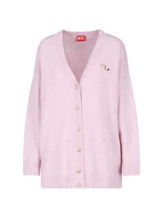Diesel Light Pink Button-Front Cardigan With Cut-Out Logo Detail