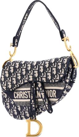 Dior Saddle Handbag Logo Embroidered Oblique Canvas Medium shoulder bag - Blauw