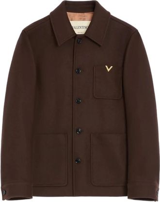 Valentino Garavani Wool Jacket With VGold - Heren - Zomerjassen - Bruin - M - Wol - Jassen