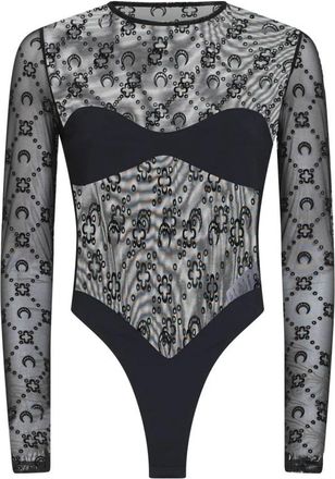 Marine Serre Moonogram Mesh Flock Bodysuit Top - Dames - Bodies - Zwart - L - Tweed - Tops