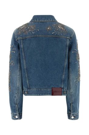 Gucci Womens Denim Jacket Blueandbeigestripes Maglie