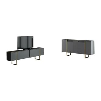 Dmora Muebles De Sal&oacute;n Pignano, Modulares, 4 Estantes, Apertura De Puerta, Abatible, Negro Antracita