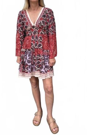 Angie Celeste V Neck Long Sleeve Dress In Red
