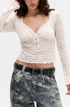 BDG Olivia Lace Long Sleeve Top in Ecru at Nordstrom Rack, Size Medium